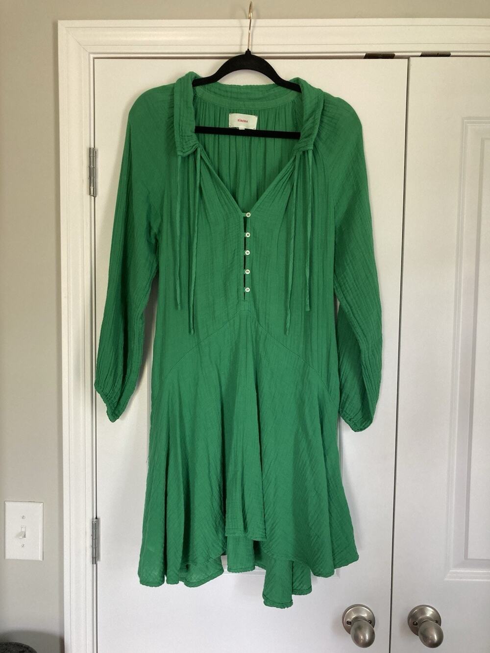 Xirena Lola Mini Dress Women's Small Green Cotton Gauze Boho Hippie Flower Child